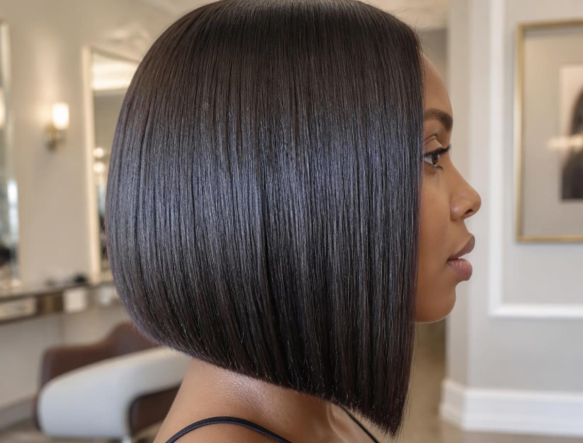Silk press blowout and precision haircut on textured hair at Carmie Hair salon